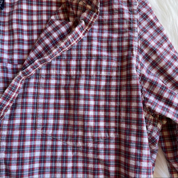 Chaps Red Navy Blue Plaid Flannel Cotton Button Down Unisex - Picture 5 of 10